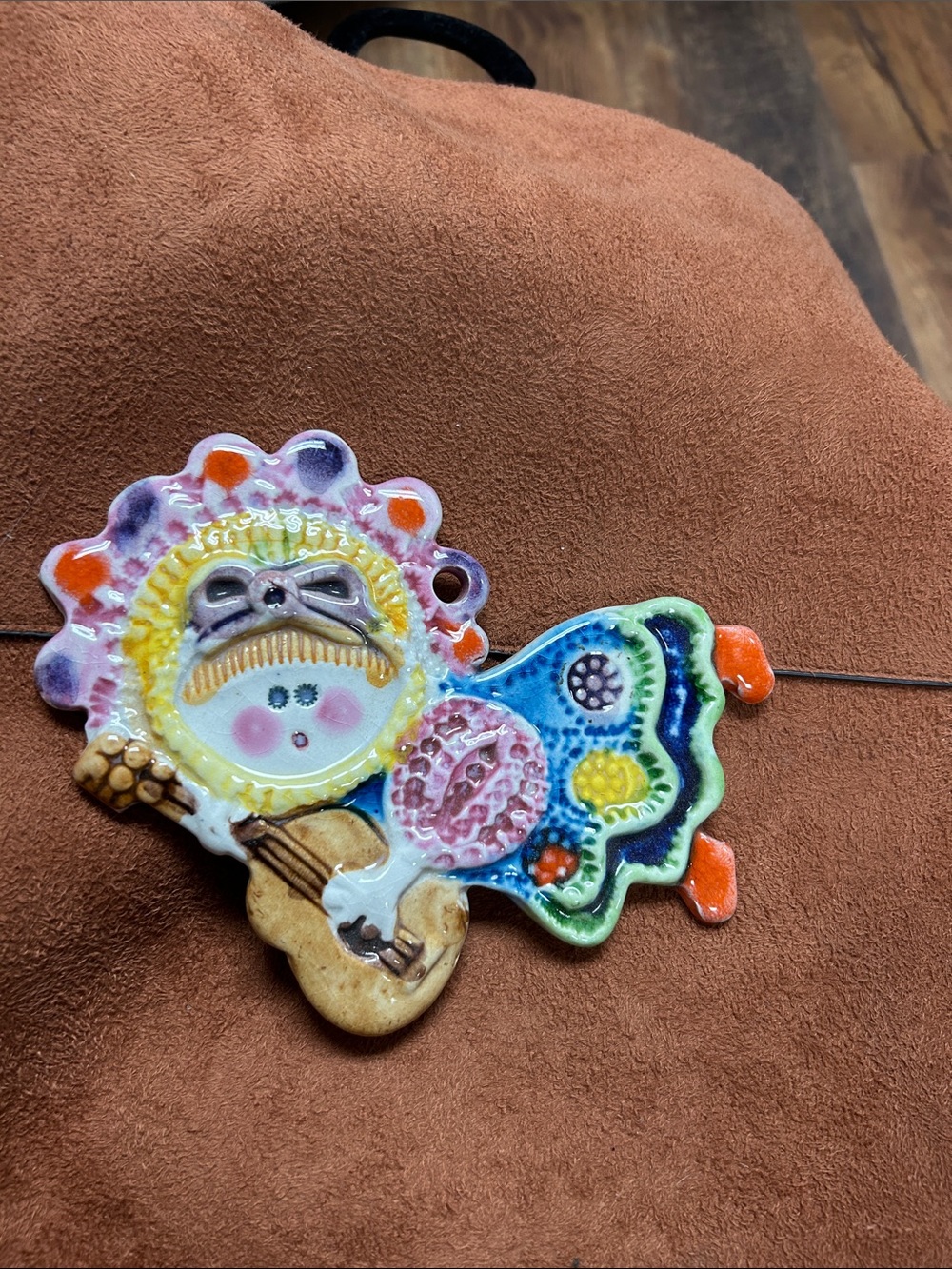 Italian Gensini Colorful Ceramic Sunface Guitar Ornament - Multicolor